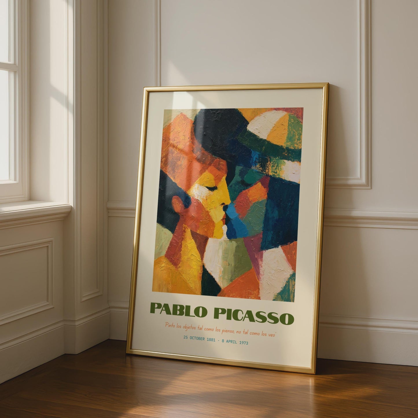 Pablo Picasso Art Print, Abstract Colourful Kissing Figures, Modern Wall Decor, Inspirational Quote