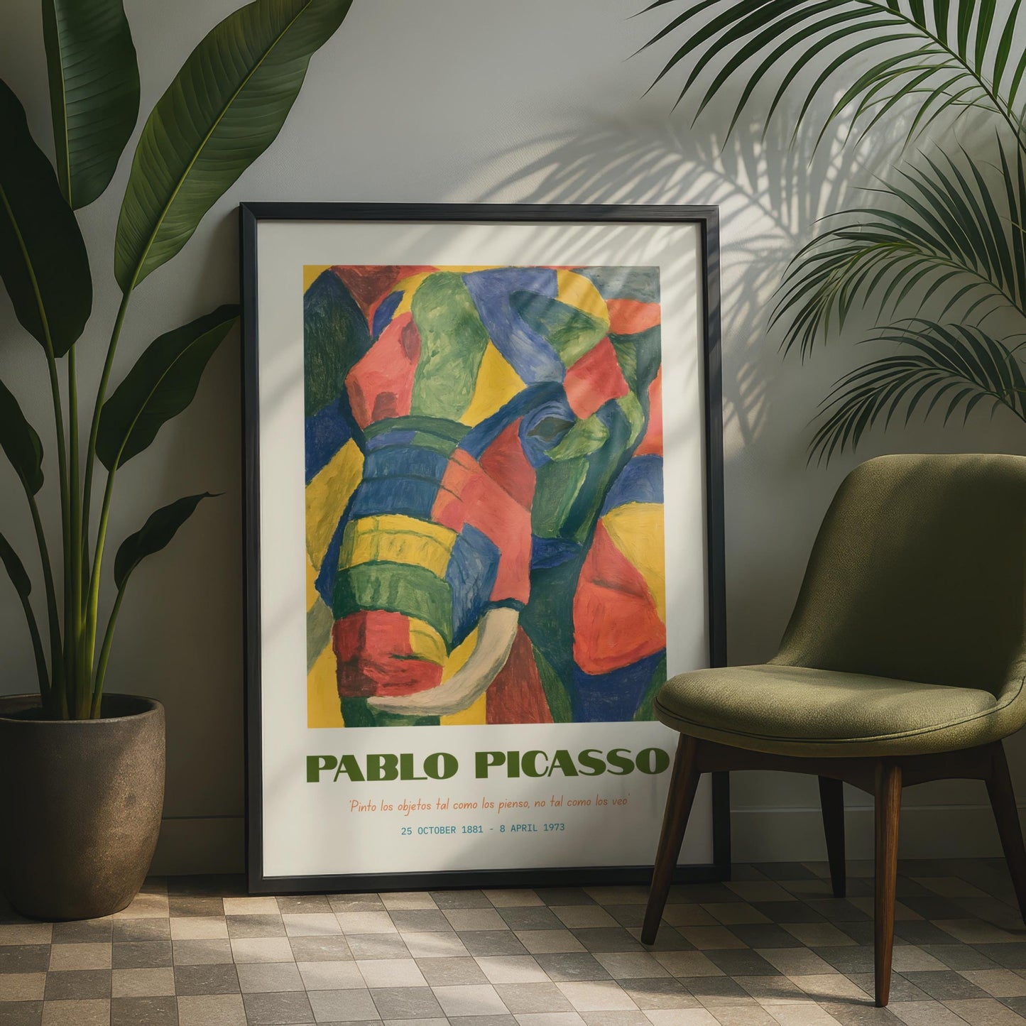 Pablo Picasso Elephant Art Print, Colourful Elephant Wall Art, Modern Abstract Art, Eclectic Animal