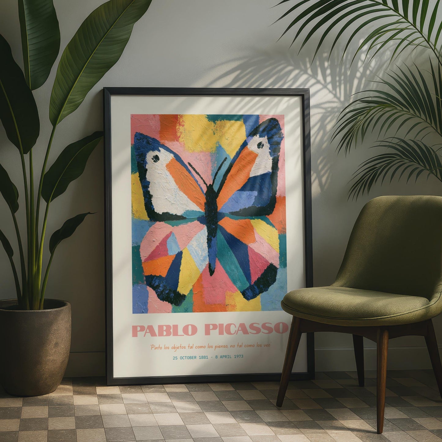 Pablo Picasso Butterfly Art Print, Colourful Modern Wall Art, Abstract Nature Poster, Art Decor