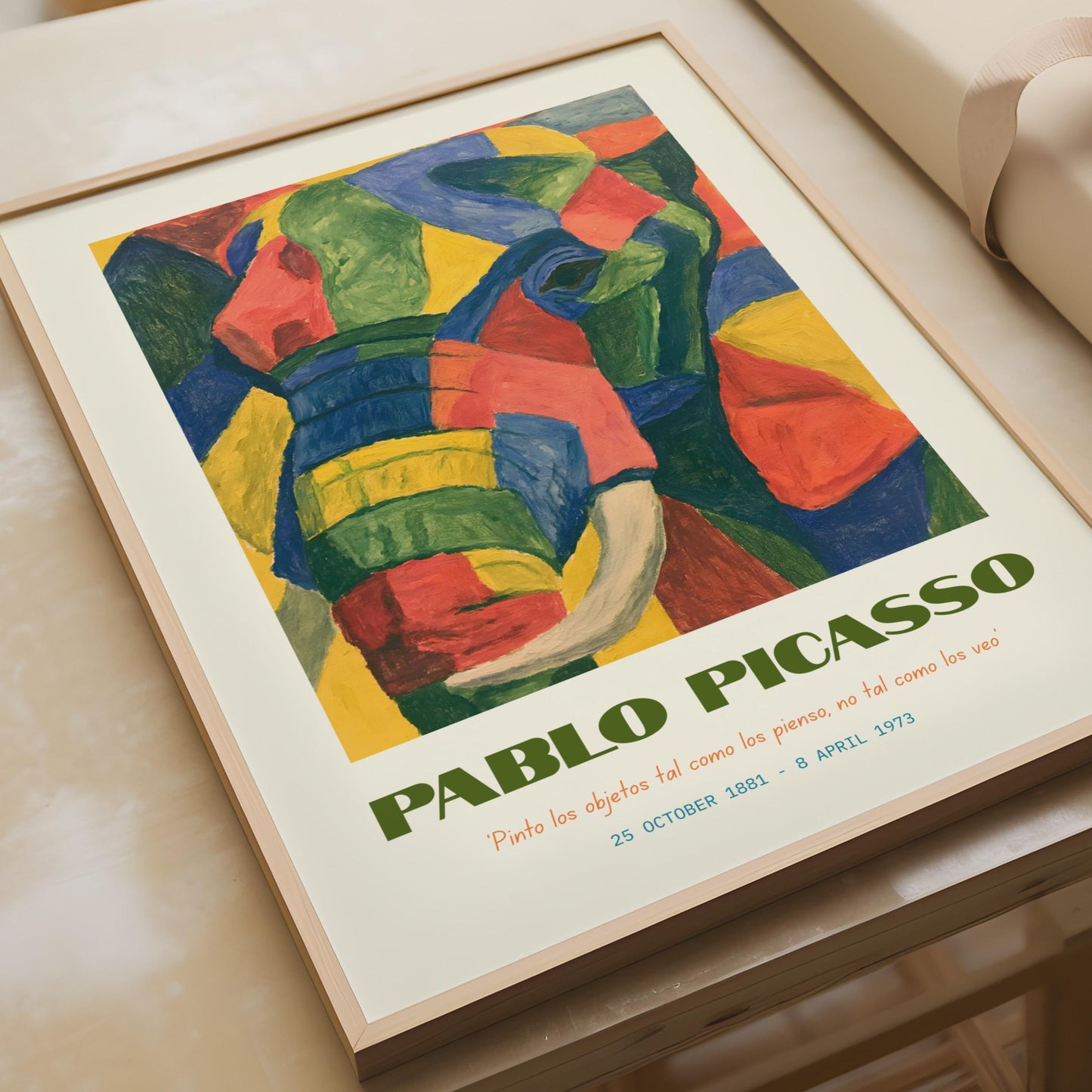 Pablo Picasso Elephant Art Print, Colourful Elephant Wall Art, Modern Abstract Art, Eclectic Animal