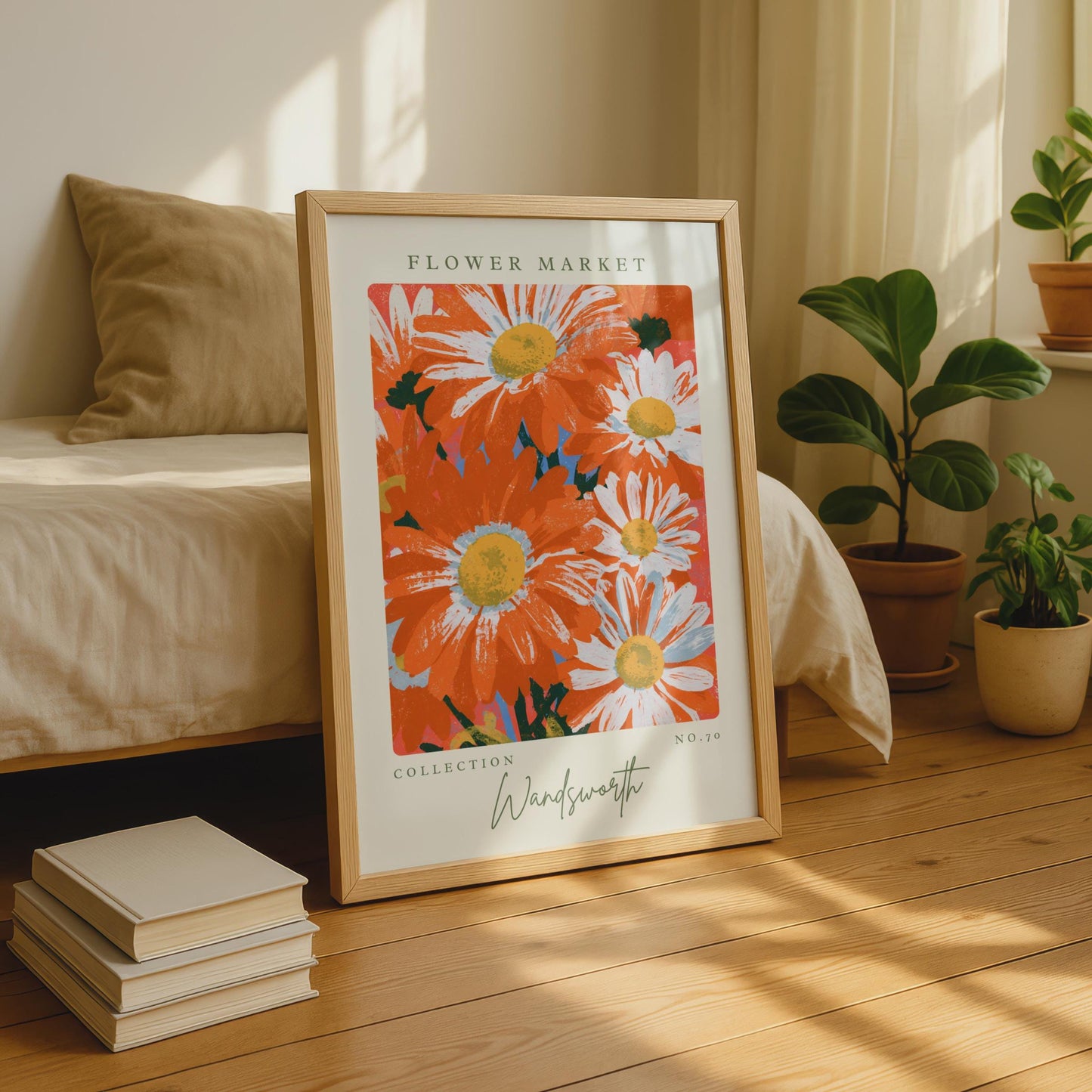 Vibrant Flower Market Art Print, Colourful Floral Poster, Wandsworth Collection, Modern Wall Art