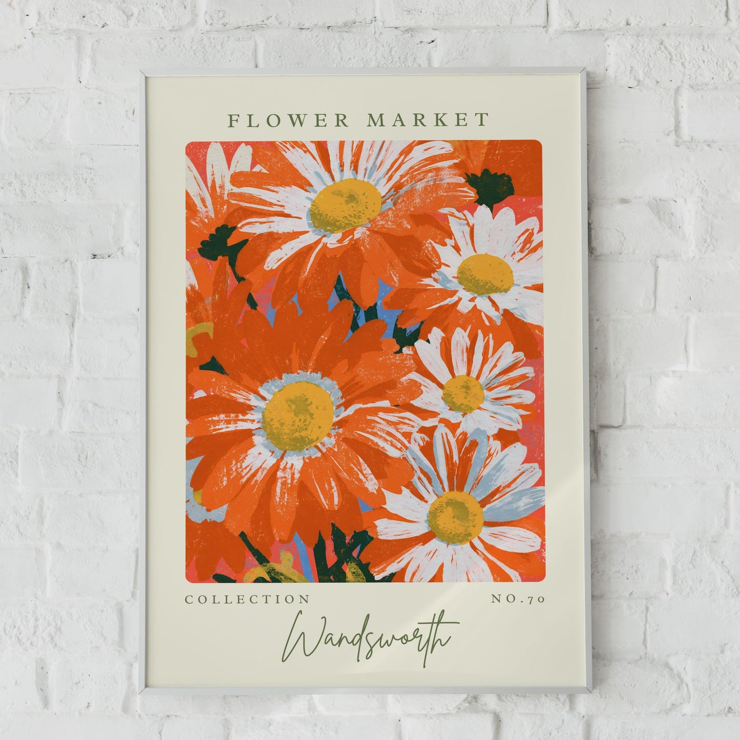 Vibrant Flower Market Art Print, Colourful Floral Poster, Wandsworth Collection, Modern Wall Art
