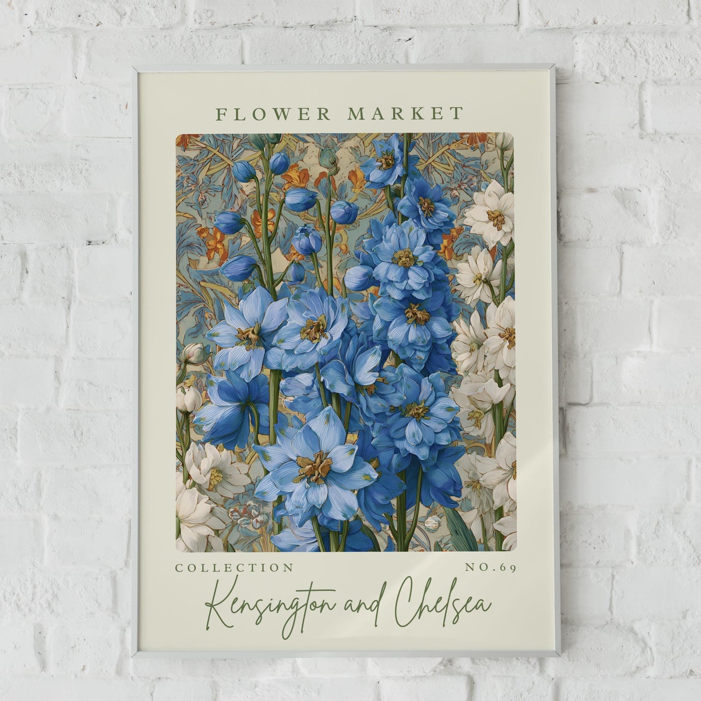 Flower Market Poster, Kensington and Chelsea Collection, Blooming Blue Floral Wall Art, Botanical