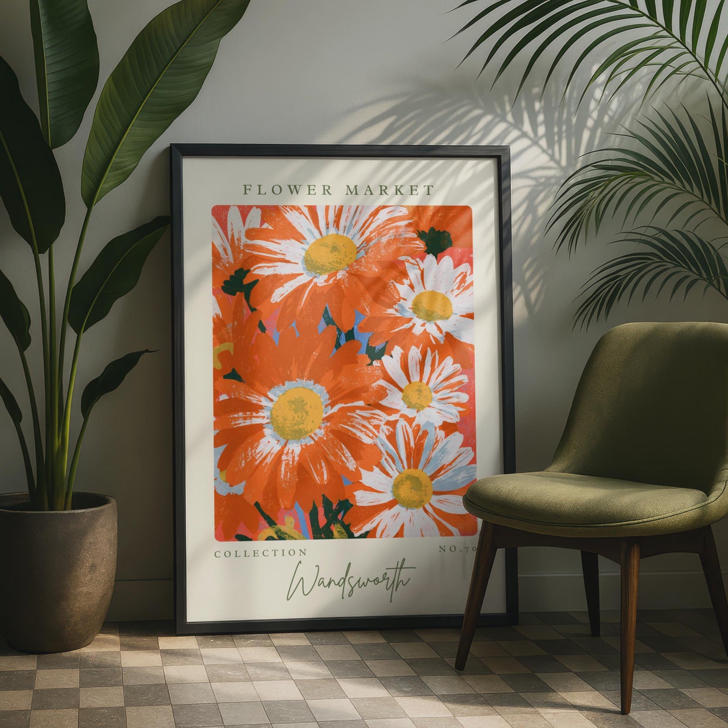 Vibrant Flower Market Art Print, Colourful Floral Poster, Wandsworth Collection, Modern Wall Art