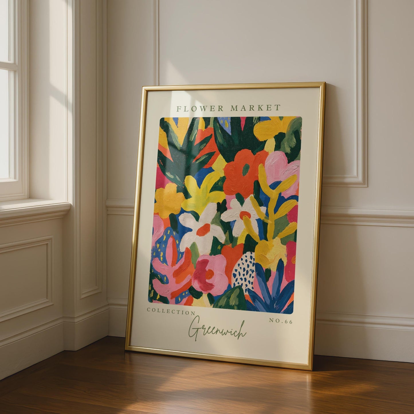 Vibrant Flower Market Art Print, Colourful Floral Illustration, Greenwich Collection No.66