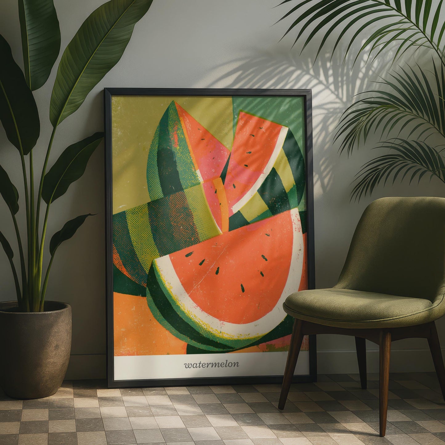 Vibrant Watermelon Art Print, Colourful Retro Style Fruit Decor, Summer Wall Art, Kitchen Print