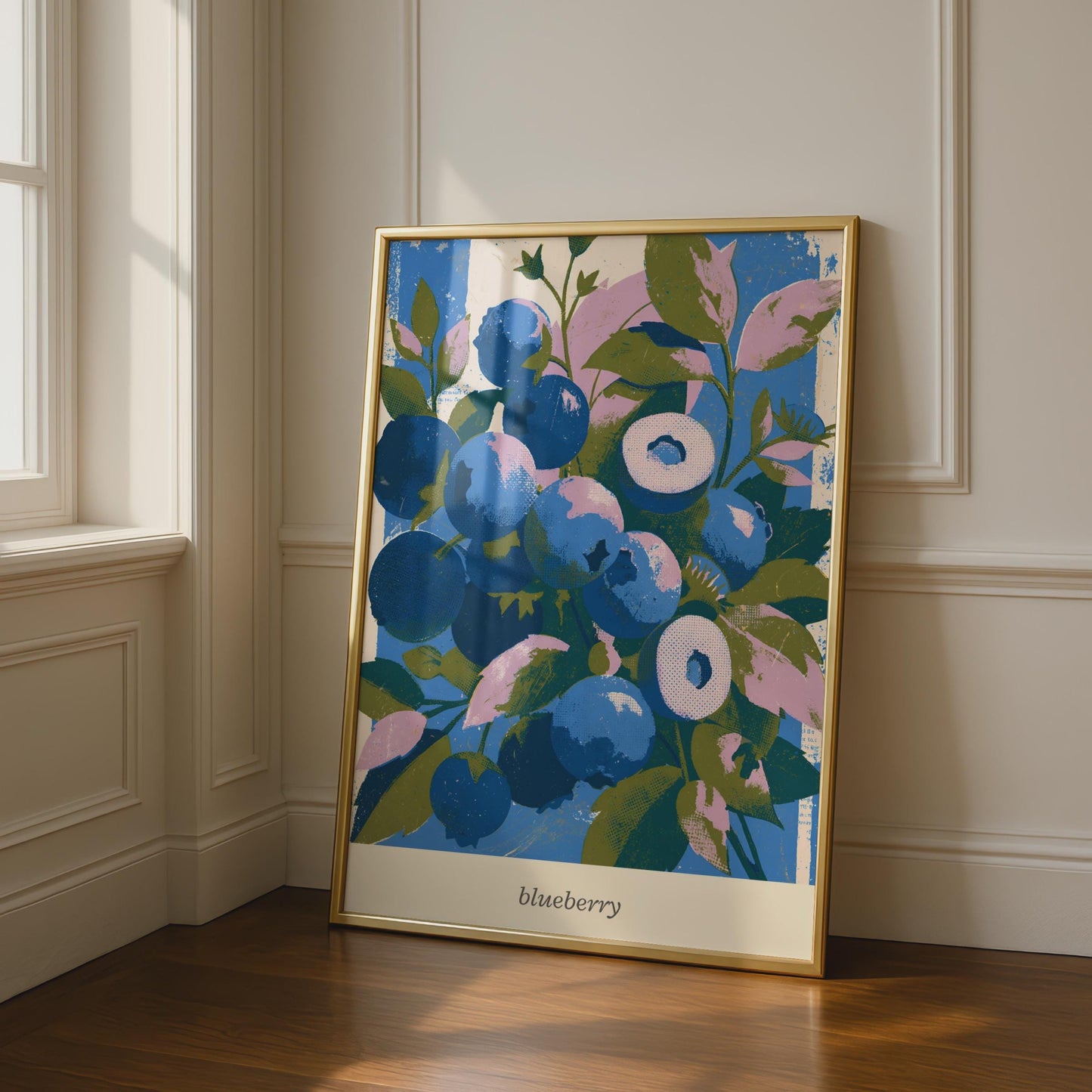 Vibrant Blueberry Wall Art, Colourful Fruit Print, Botanical Poster, Blue and Green Decor