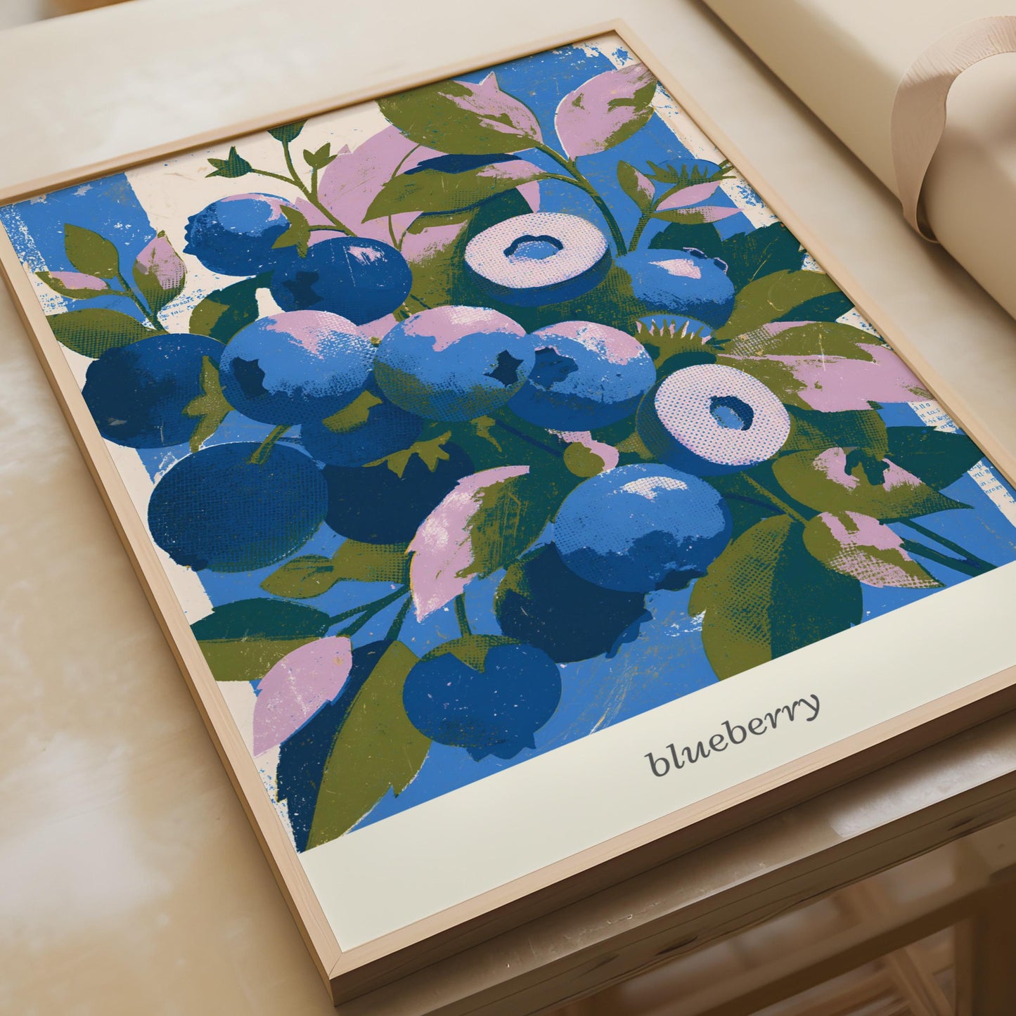 Vibrant Blueberry Wall Art, Colourful Fruit Print, Botanical Poster, Blue and Green Decor