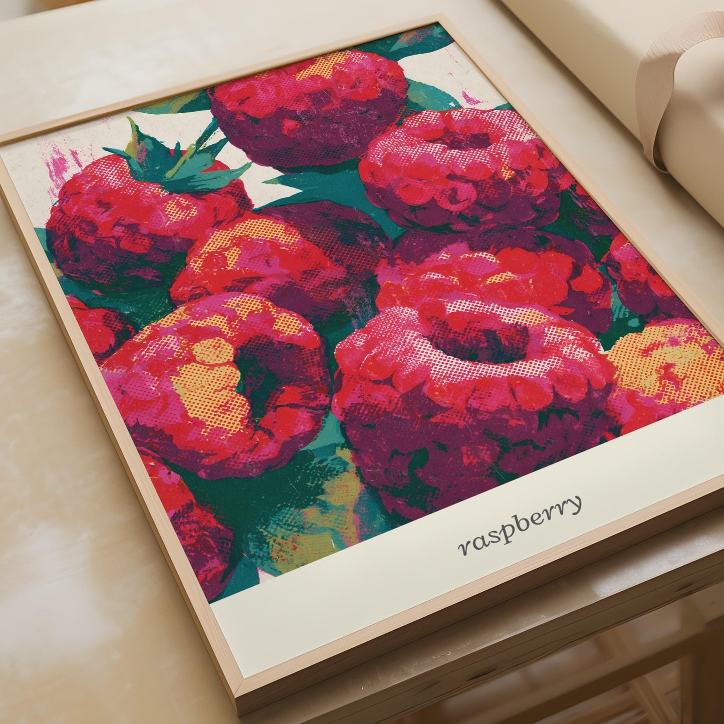 Vibrant Raspberry Print, Colourful Raspberries Wall Art, Graphic Fruit Poster, Kitchen Decor