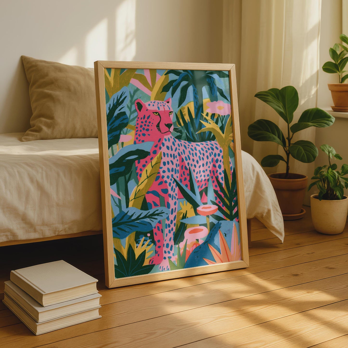 Vibrant Pink Leopard Wall Art, Colourful Animal Print, Jungle Decor, Art Print for Living Room