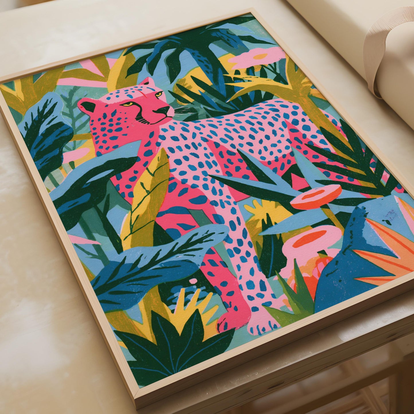 Vibrant Pink Leopard Wall Art, Colourful Animal Print, Jungle Decor, Art Print for Living Room