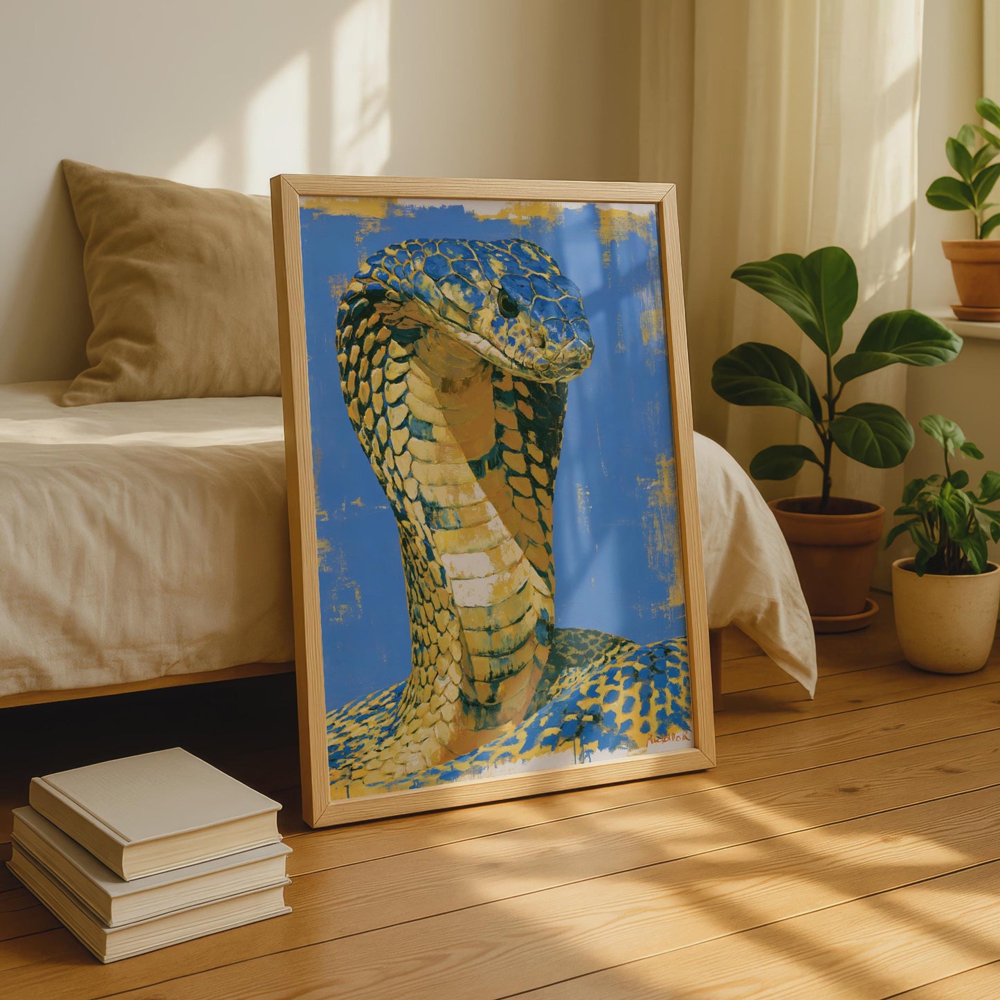 Vibrant Cobra Wall Art, Blue and Yellow Snake Print, Colourful Animal Poster, Wildlife Decor