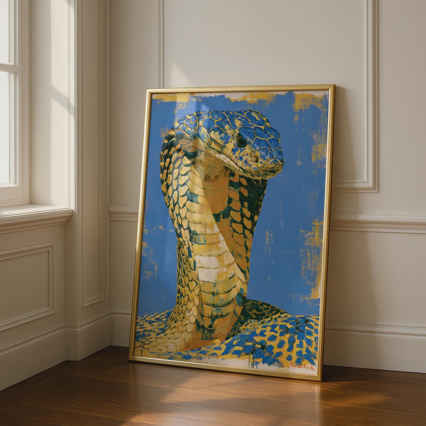 Vibrant Cobra Wall Art, Blue and Yellow Snake Print, Colourful Animal Poster, Wildlife Decor