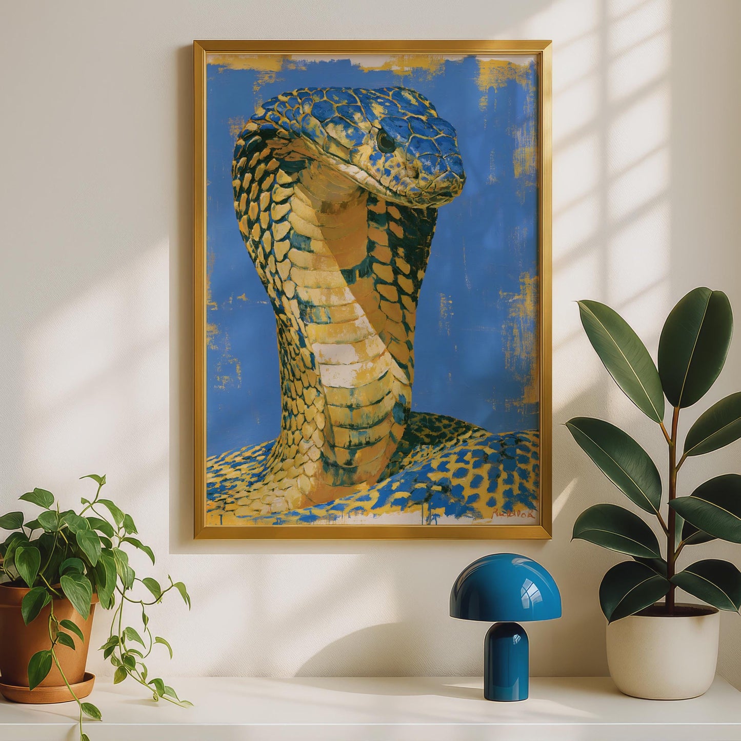 Vibrant Cobra Wall Art, Blue and Yellow Snake Print, Colourful Animal Poster, Wildlife Decor