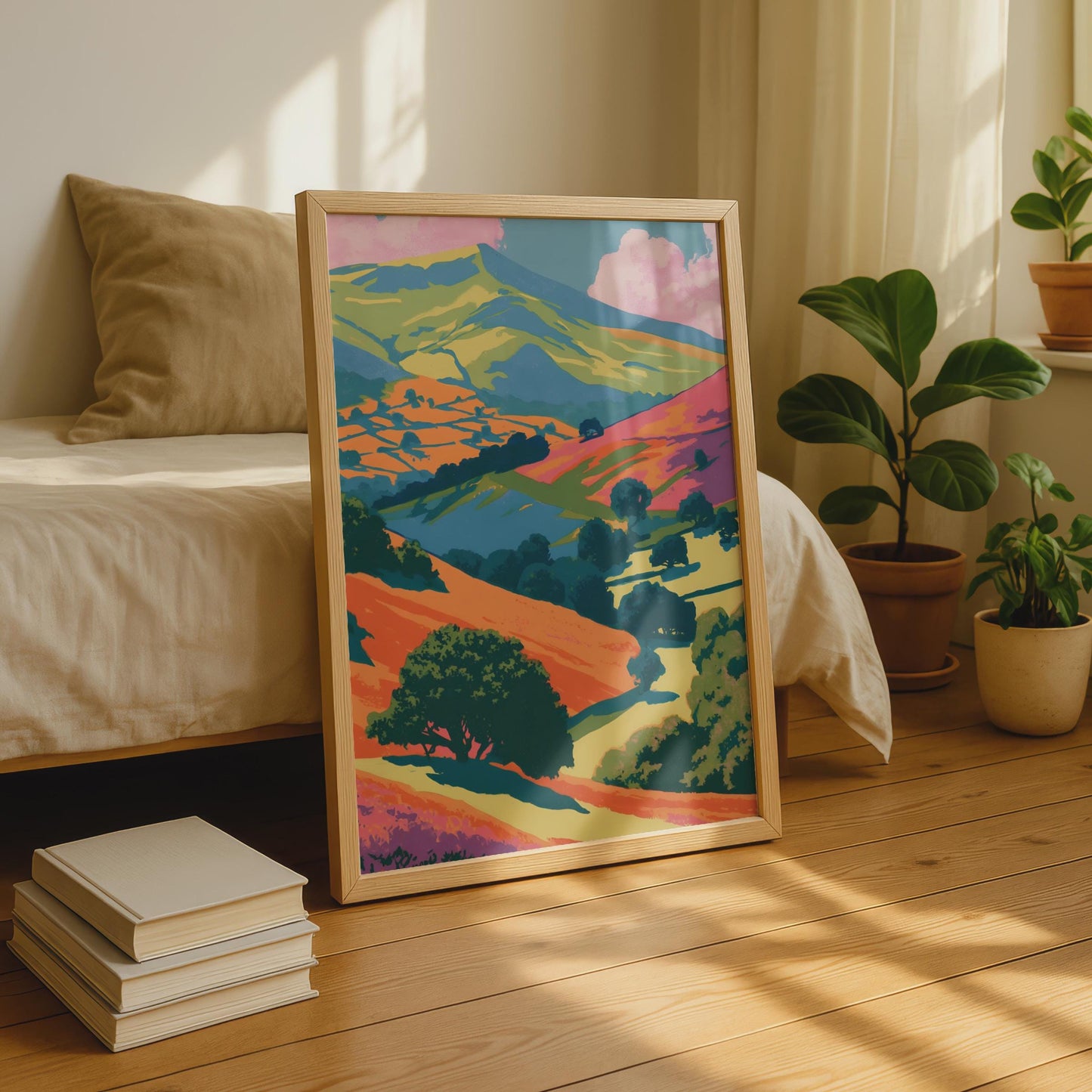 Peak District Wall Art, Colourful Landscape Poster, Vibrant Print of Rolling Hills, Nature Decor