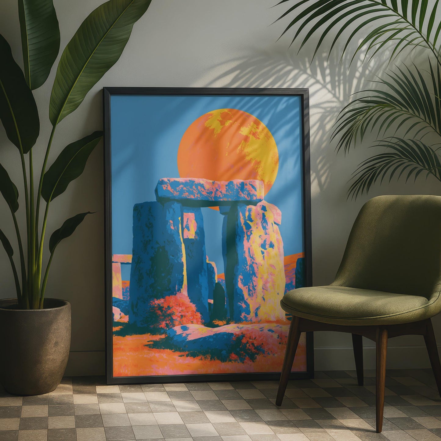 Vibrant Stonehenge Art Print, Colourful Landscape Poster, Bold Rock Formation Wall Art