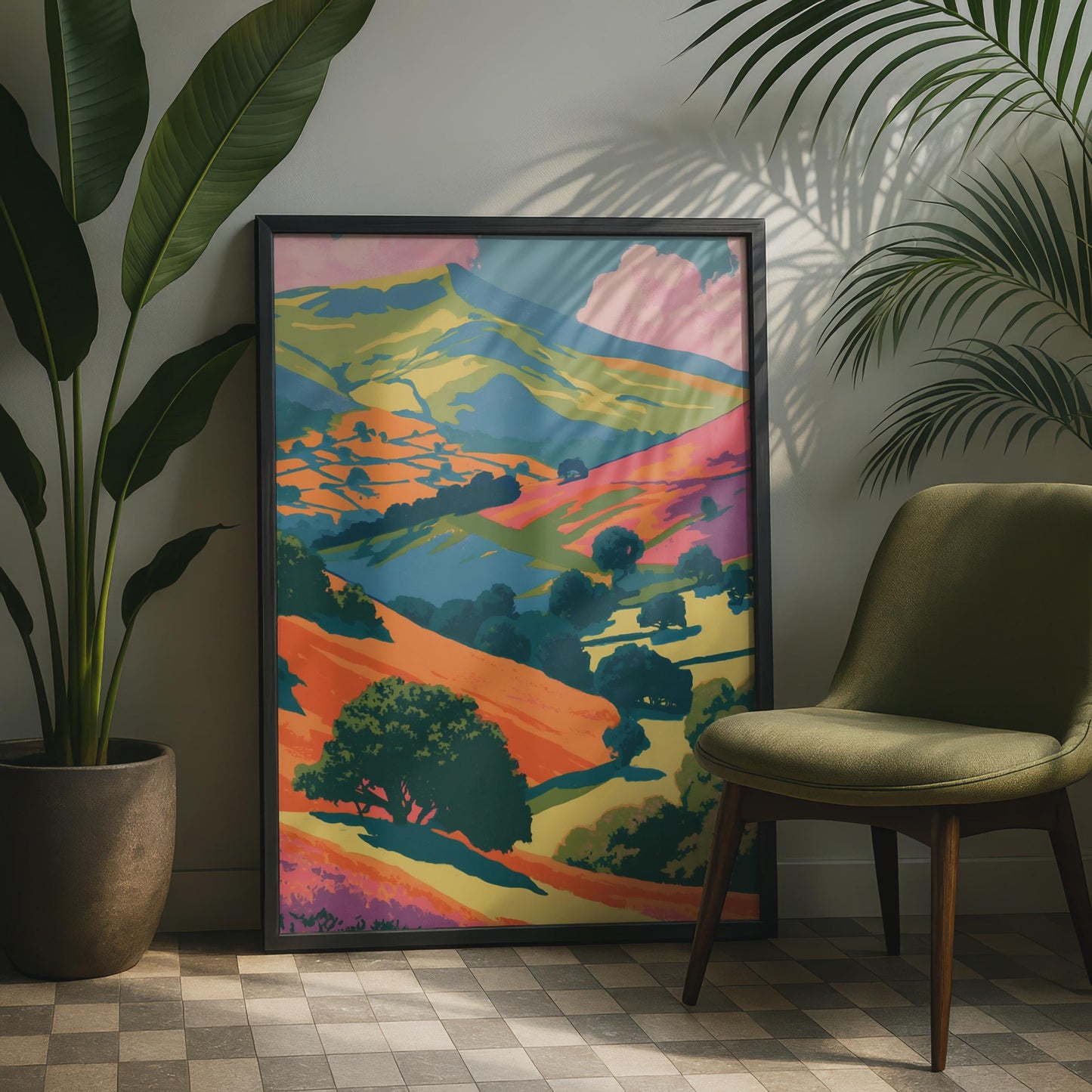 Peak District Wall Art, Colourful Landscape Poster, Vibrant Print of Rolling Hills, Nature Decor