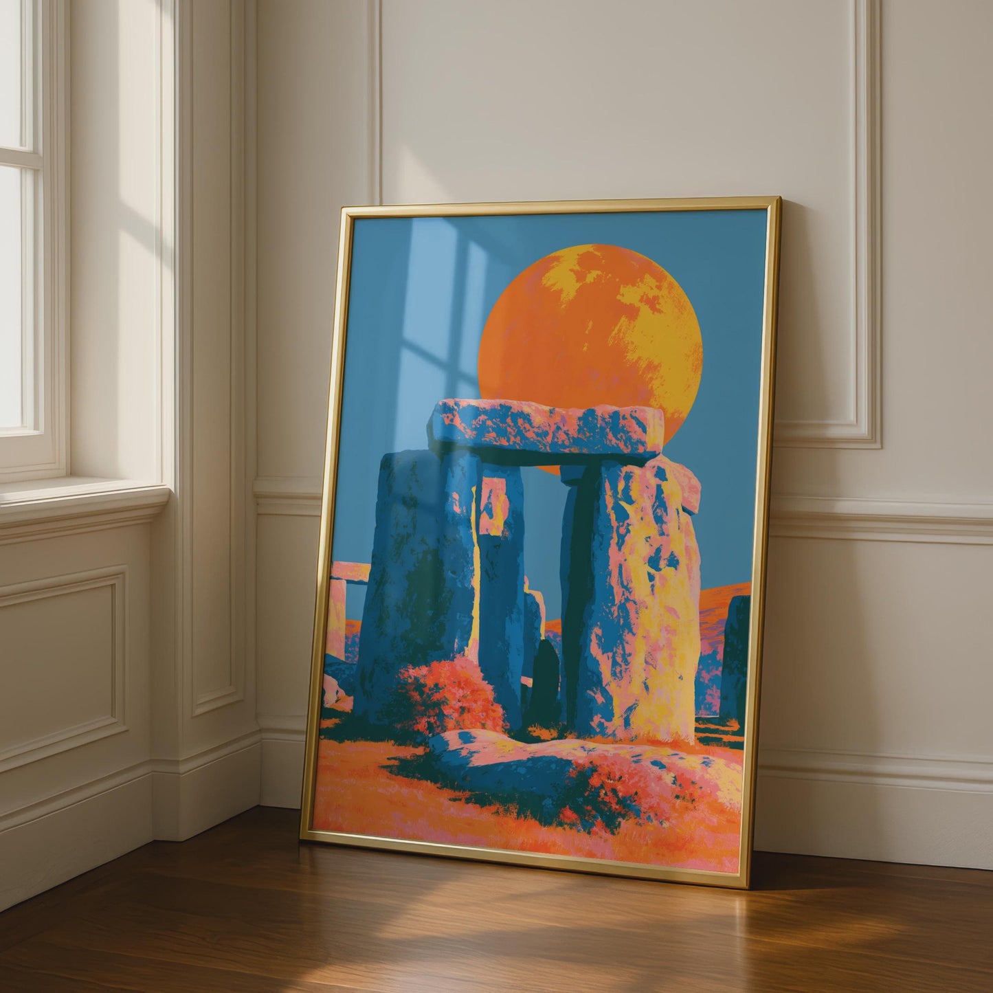 Vibrant Stonehenge Art Print, Colourful Landscape Poster, Bold Rock Formation Wall Art