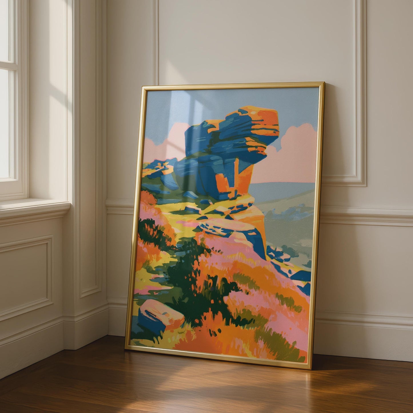 Vibrant Peak District Landscape Art, Colourful Rock Formation, Nature Wall Art Print