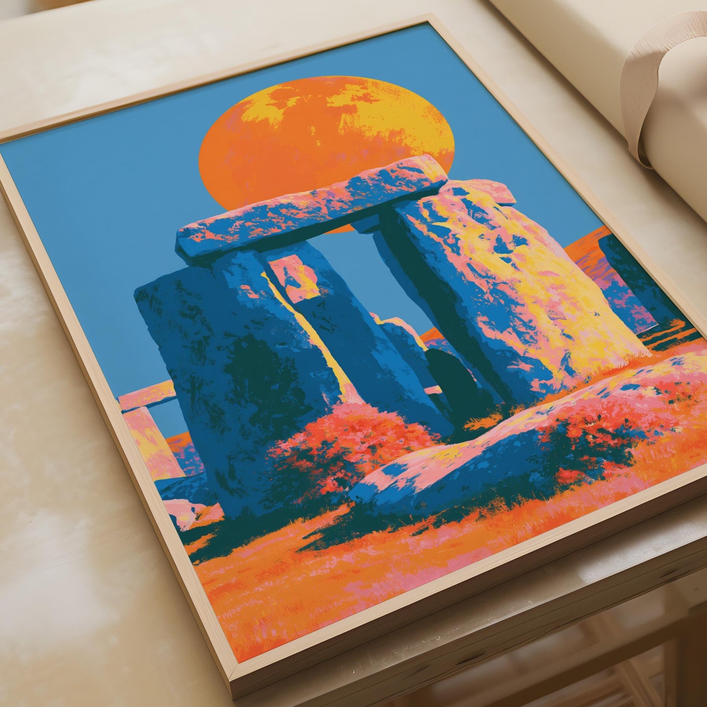 Vibrant Stonehenge Art Print, Colourful Landscape Poster, Bold Rock Formation Wall Art