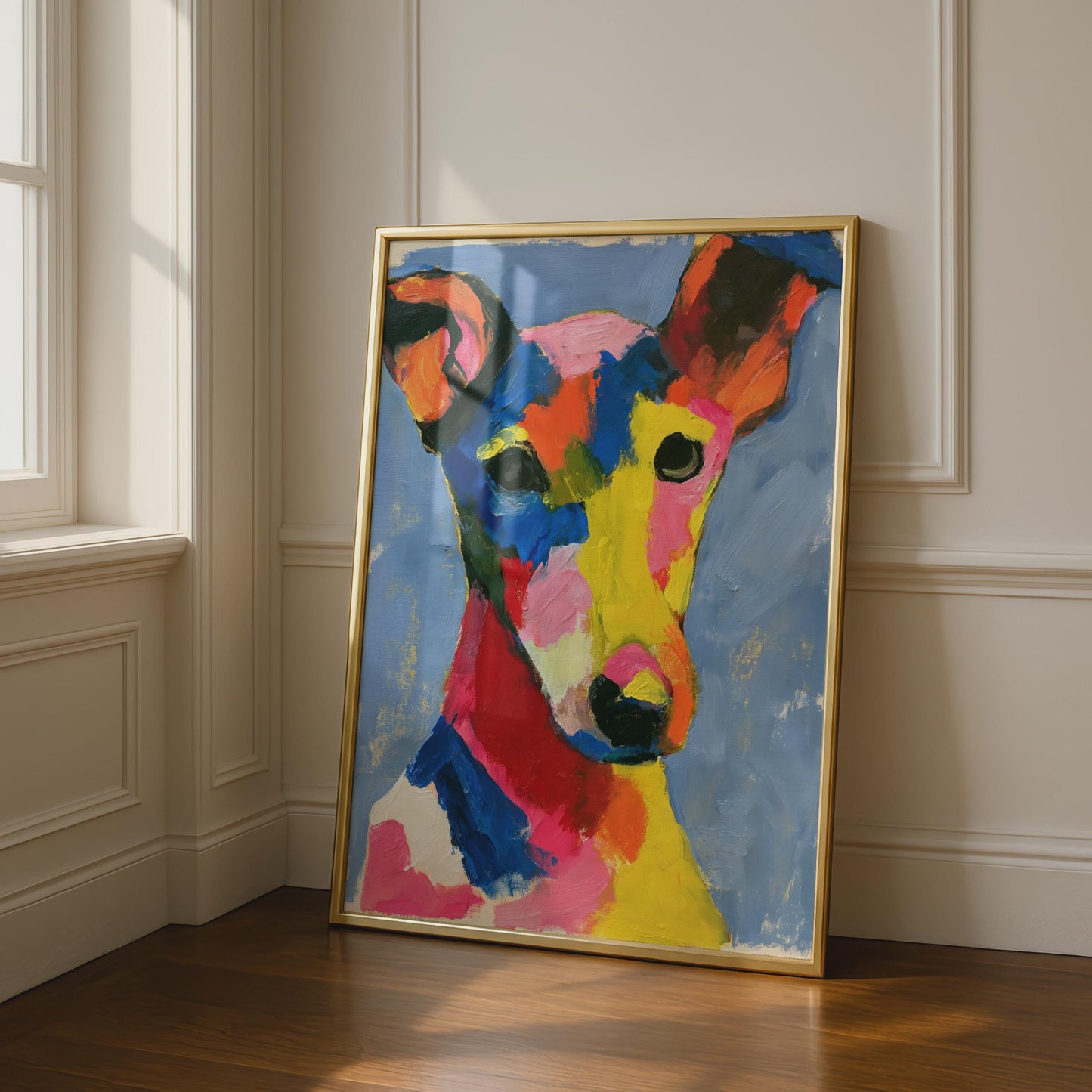Colourful Abstract Dog Portrait, Bold Bright Dog Art Print, Modern Canine Wall Decor