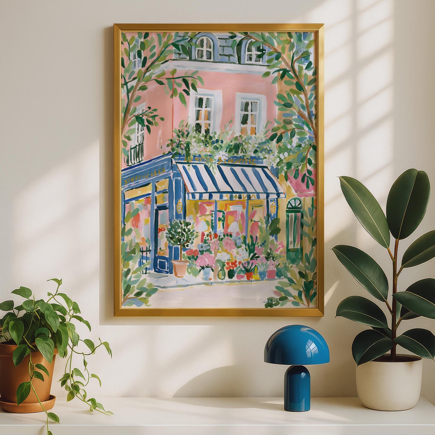 Charming Floral Shop Art Print, Parisian Scene, Colourful Wall Decor for Kitchen or Living Room