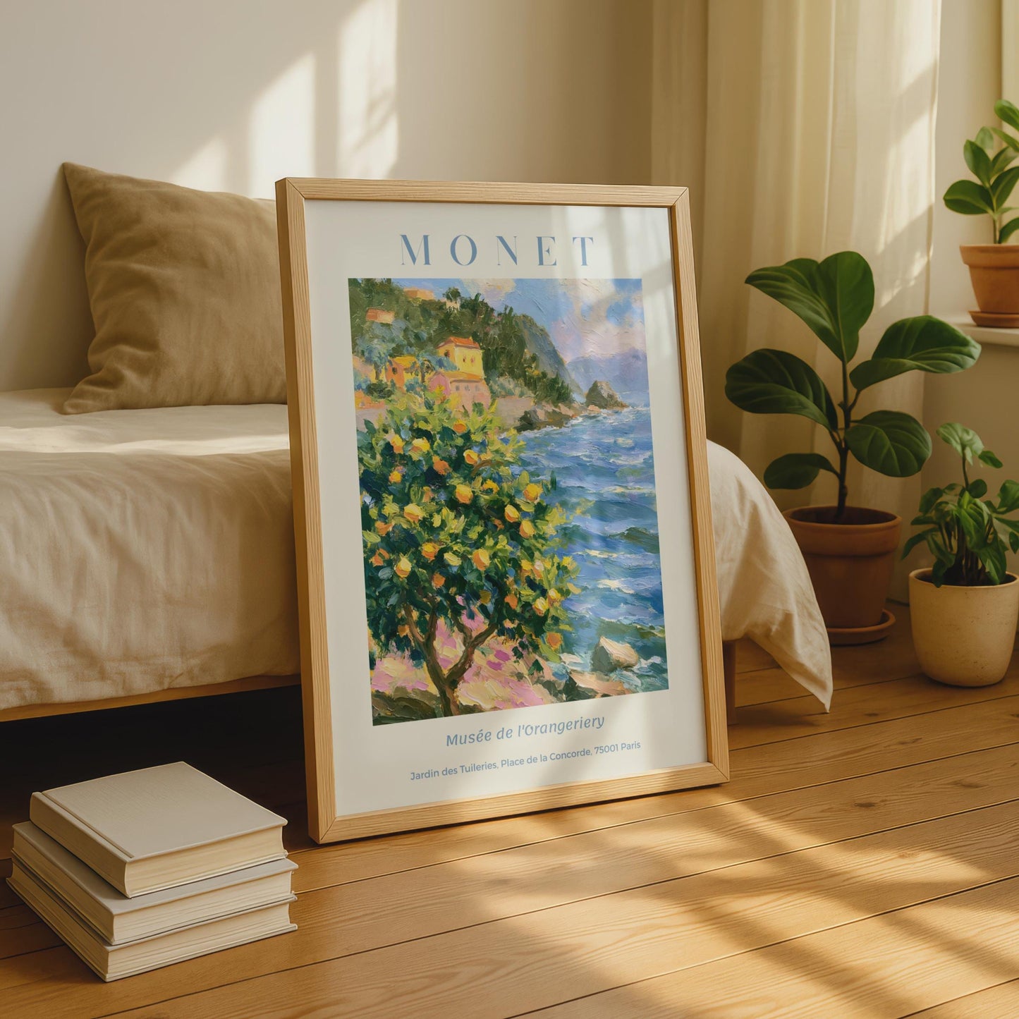 Monet Impressionist Poster, Lemon Tree Coastal Print, Mediterranean Wall Art