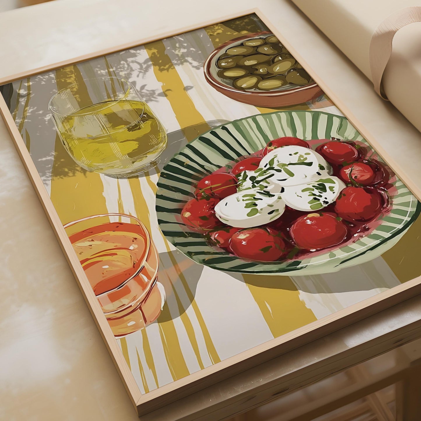 Mediterranean Food Print, Burrata Tomato Olive Wall Art, Kitchen Poster, Italian Dining