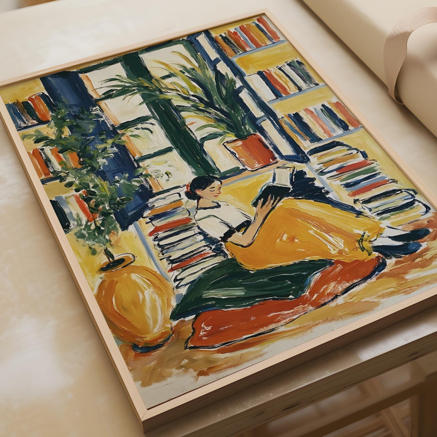 Woman Reading Book Poster, Library Art Print, Bookworm Wall Art, Colourful Painted Style