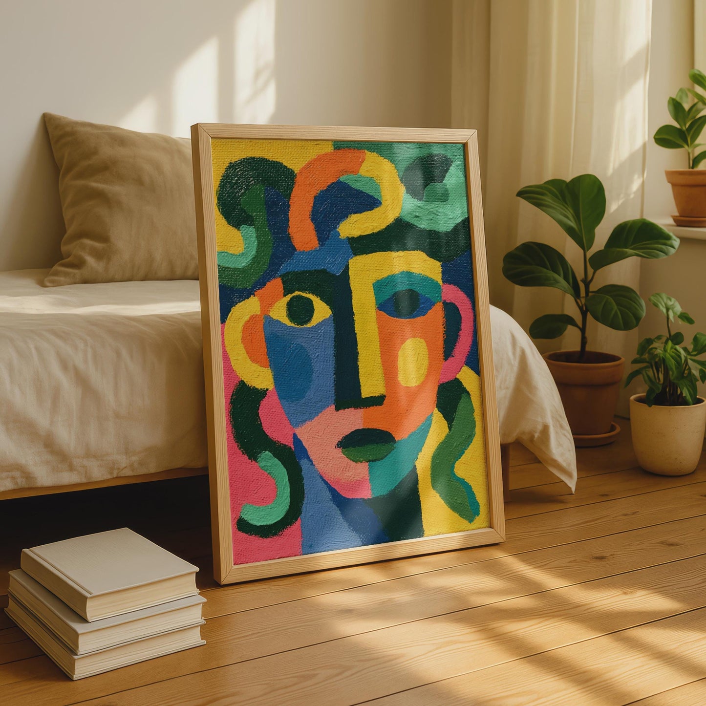 Medusa Art Print, Bold Colourful Cubist Face Poster, Greek Mythology Wall Art