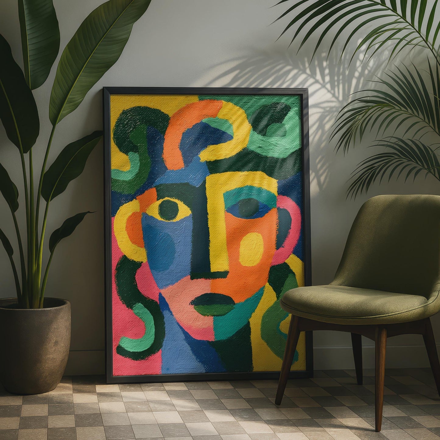 Medusa Art Print, Bold Colourful Cubist Face Poster, Greek Mythology Wall Art