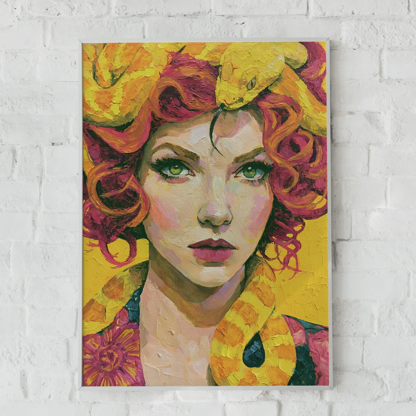 Medusa Print, Greek Mythology Poster, Snake Hair Woman, Bold Colourful Wall Art