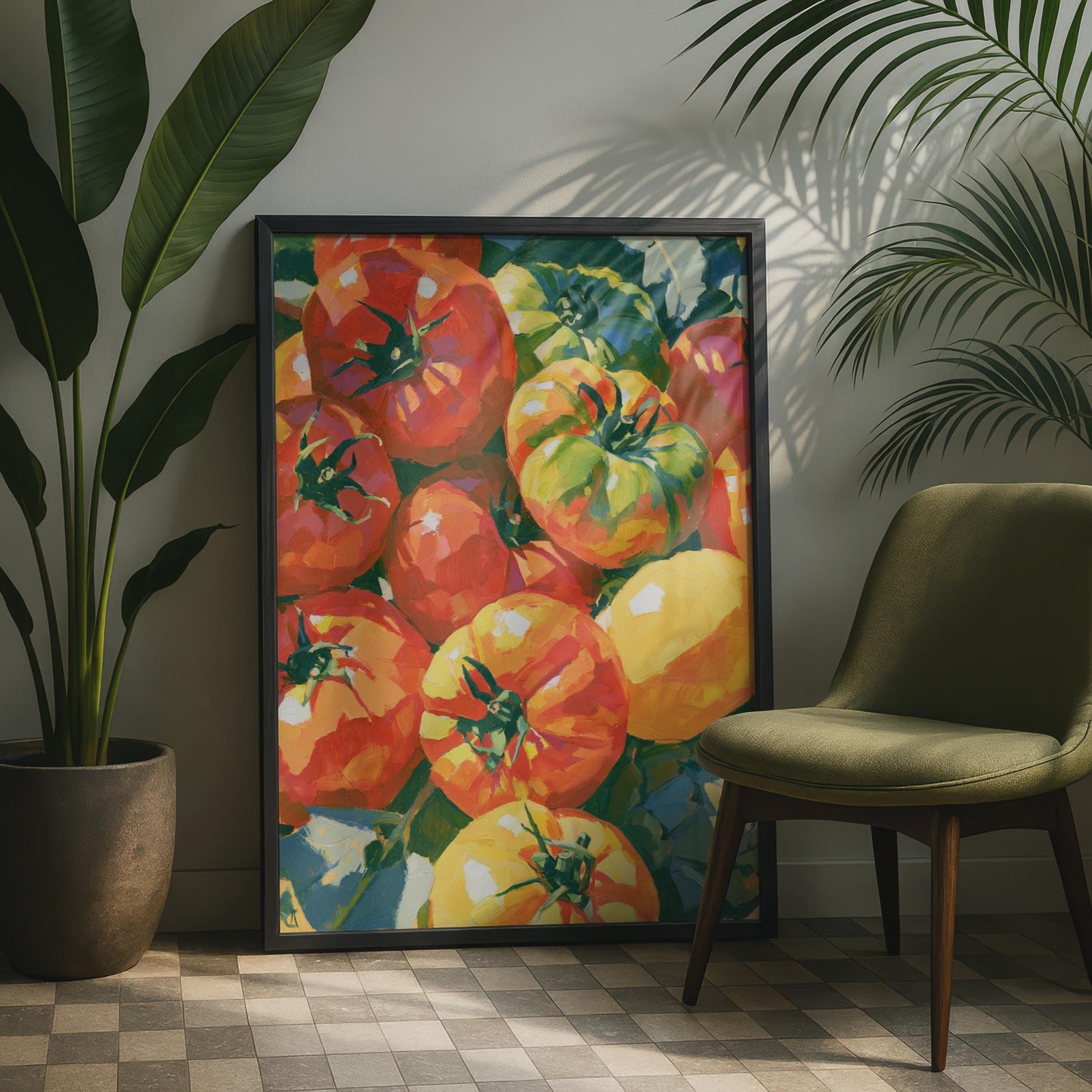 Heirloom Tomatoes Art Print, Vegetable Still Life Poster, Kitchen Wall Art, Colourful