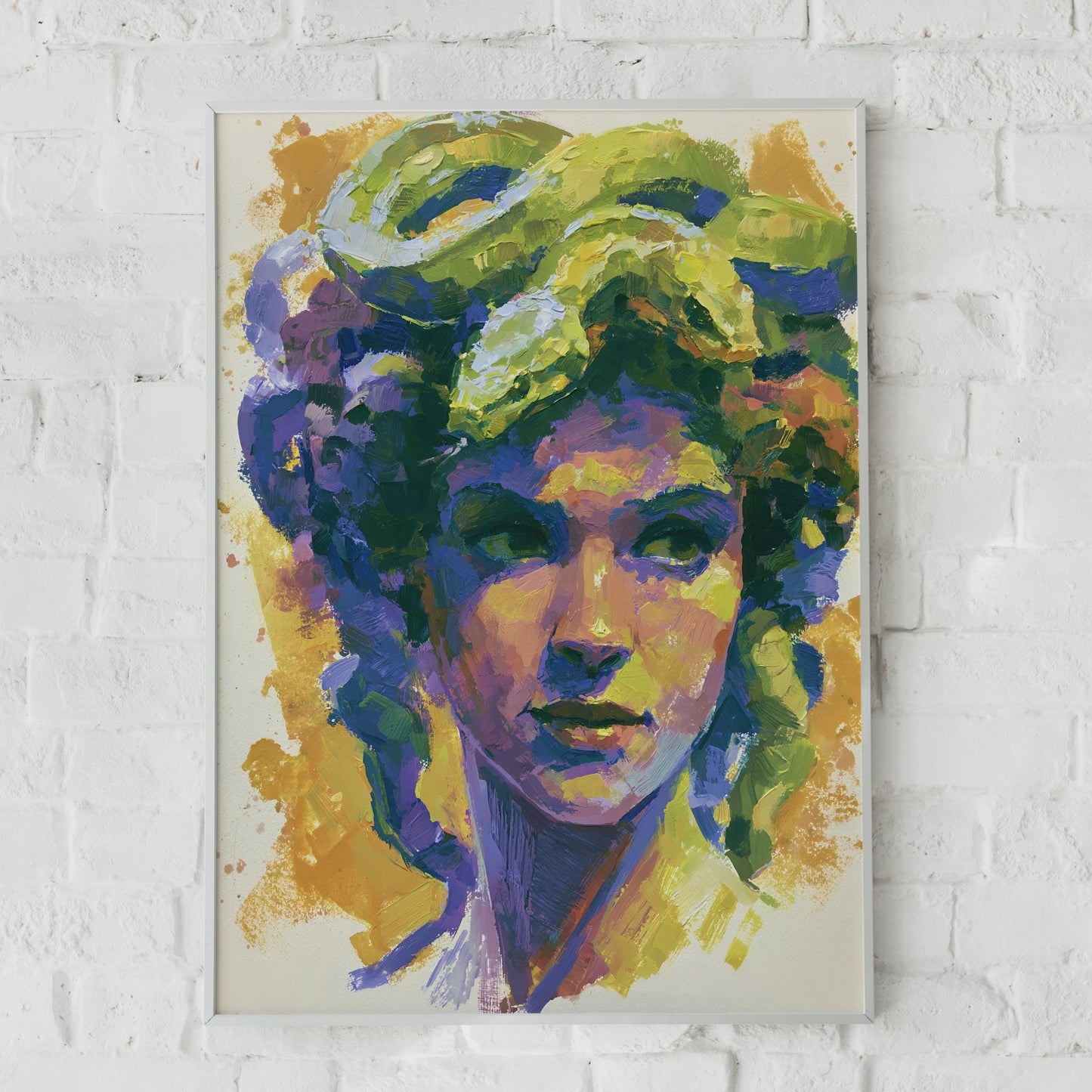 Medusa Greek Mythology Poster, Colourful Expressionist Portrait, Purple Green Wall Art