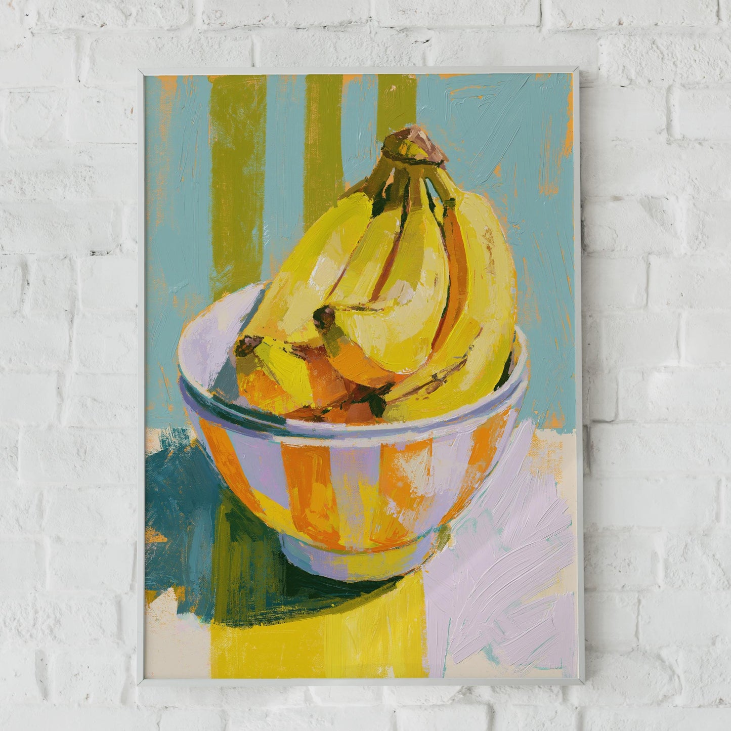 Banana Bowl Still Life Art Print, Colourful Kitchen Poster, Yellow Fruit Wall Art