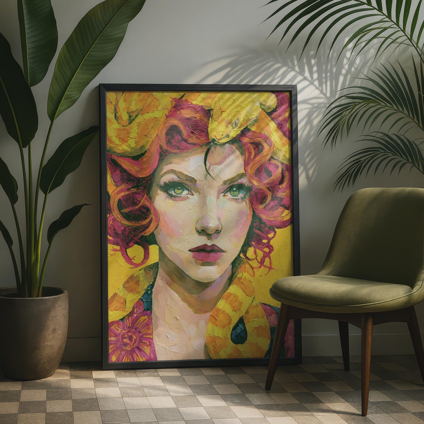 Medusa Print, Greek Mythology Poster, Snake Hair Woman, Bold Colourful Wall Art