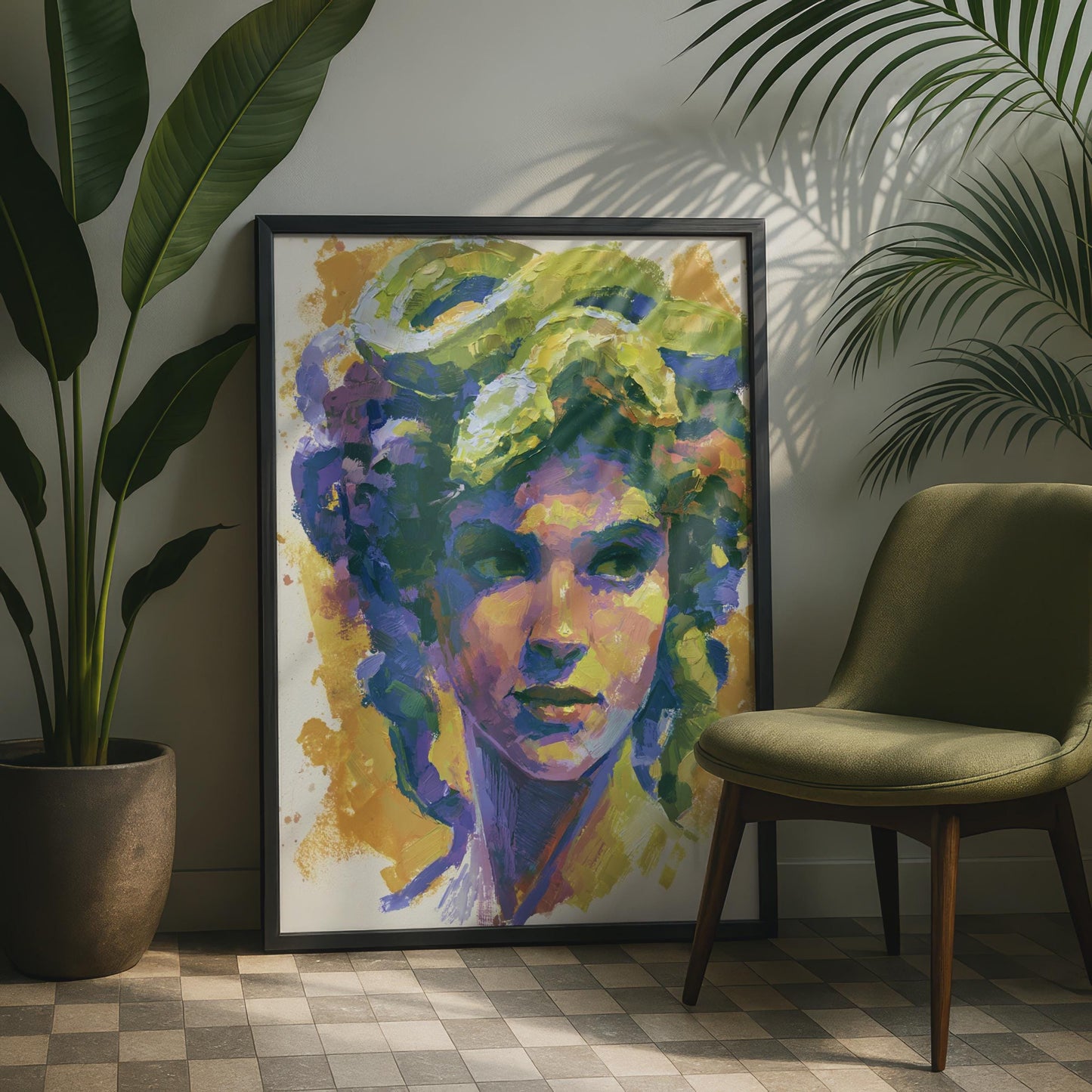 Medusa Greek Mythology Poster, Colourful Expressionist Portrait, Purple Green Wall Art