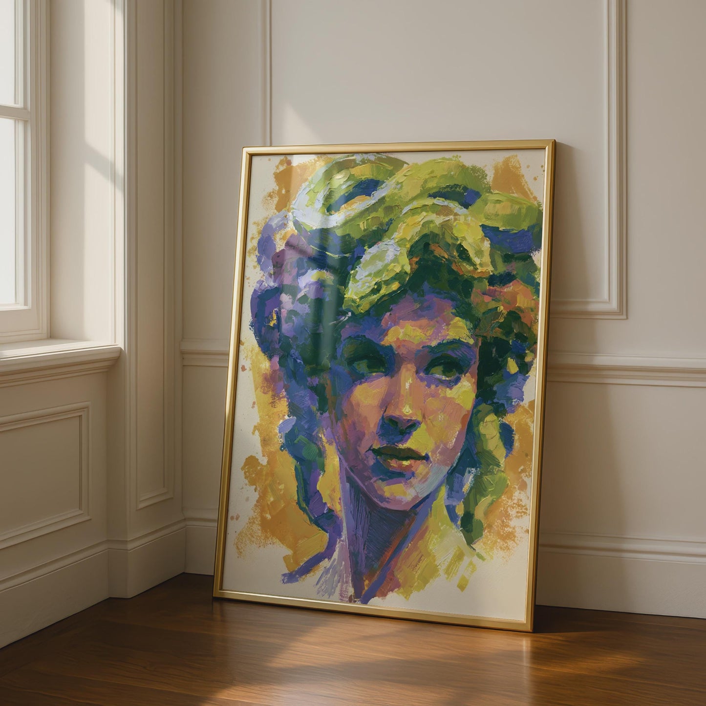 Medusa Greek Mythology Poster, Colourful Expressionist Portrait, Purple Green Wall Art