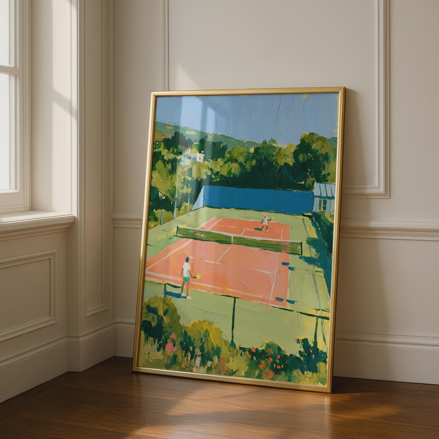 Tennis Court Art Print, Colourful Sports Poster, Oil Painting Style, Summer Wall Art