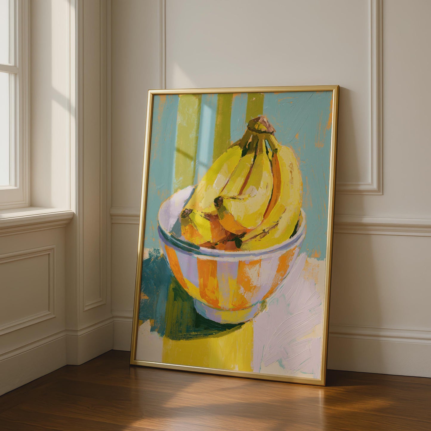 Banana Bowl Still Life Art Print, Colourful Kitchen Poster, Yellow Fruit Wall Art