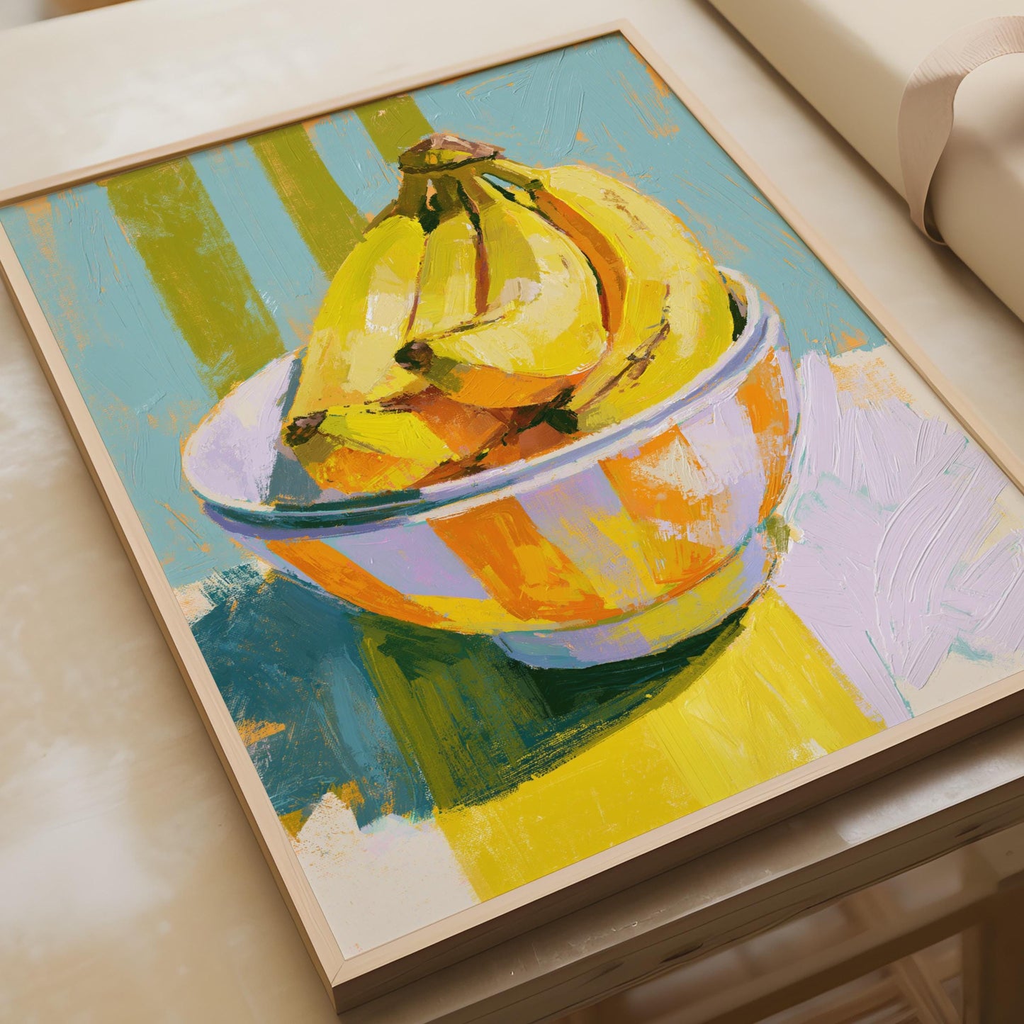 Banana Bowl Still Life Art Print, Colourful Kitchen Poster, Yellow Fruit Wall Art
