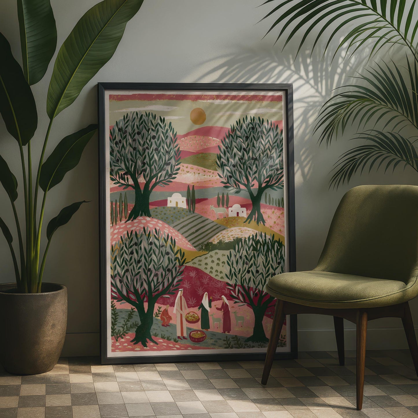 Palestine Countryside Art Print, Olive Grove Folk Illustration, Middle East Wall Art