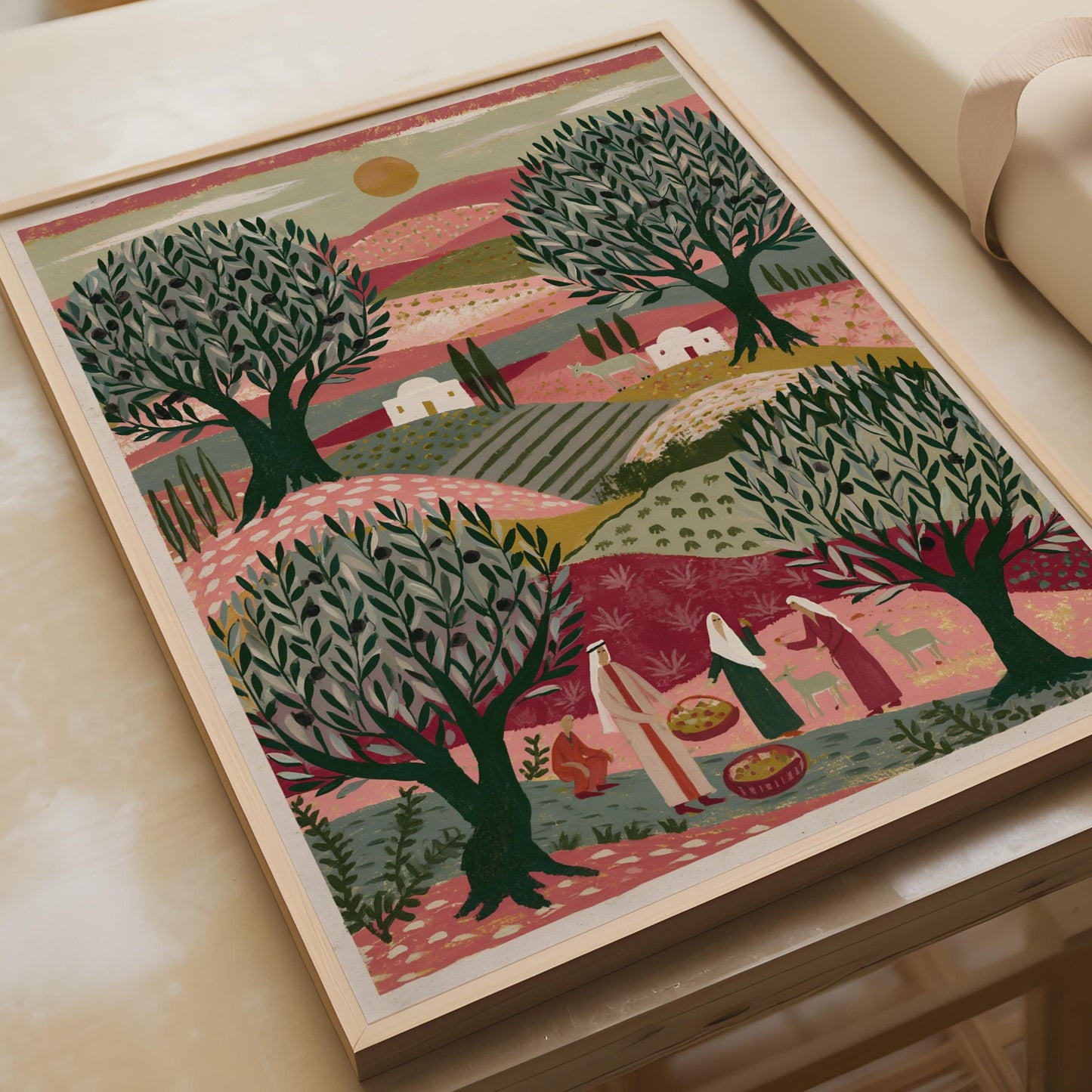 Palestine Countryside Art Print, Olive Grove Folk Illustration, Middle East Wall Art