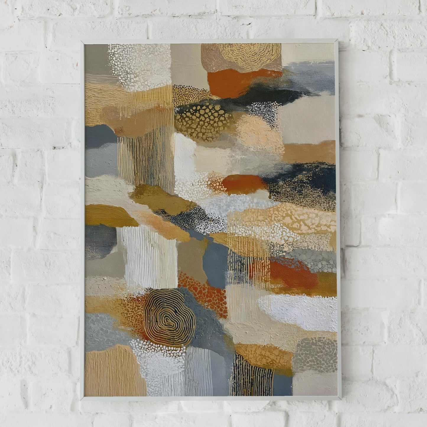 Beige Abstract Art Print, Terracotta Gold Navy Textured Wall Art, Earthy Tones Poster