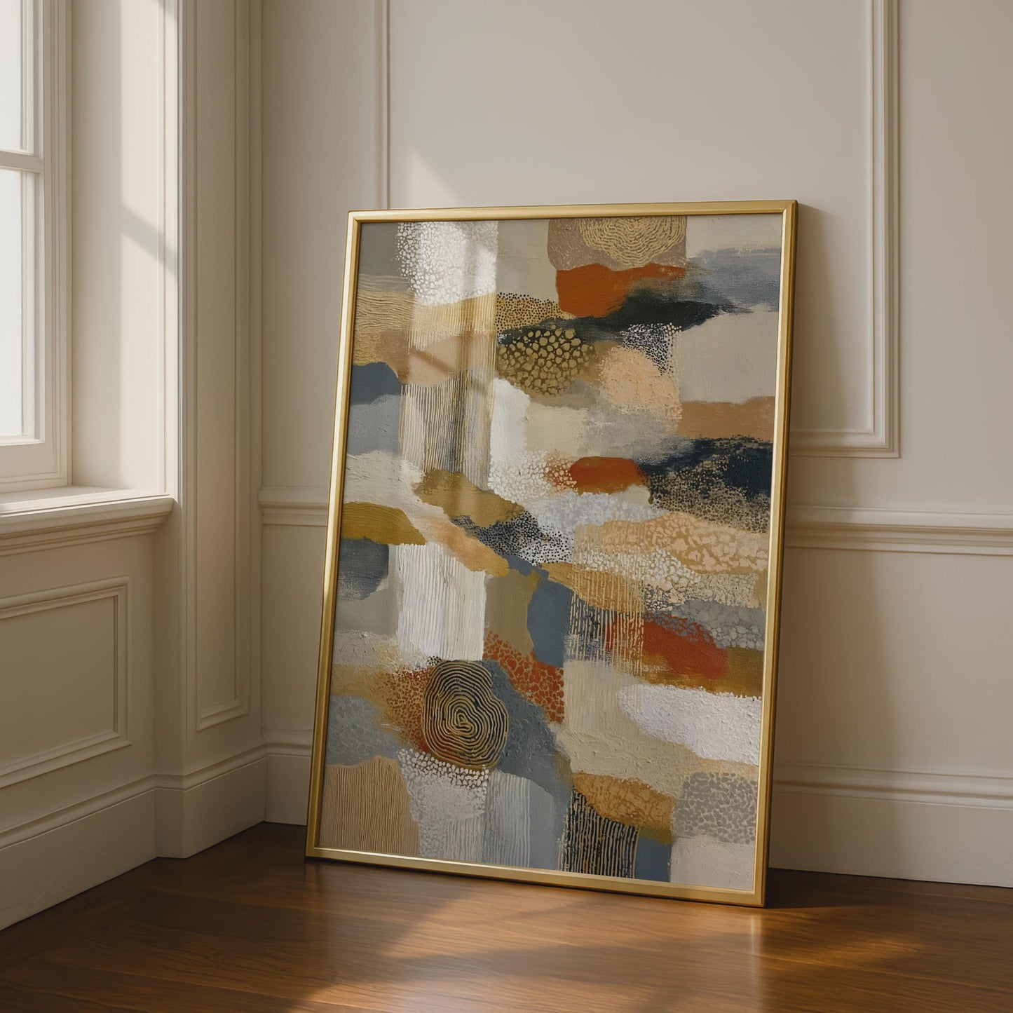 Beige Abstract Art Print, Terracotta Gold Navy Textured Wall Art, Earthy Tones Poster