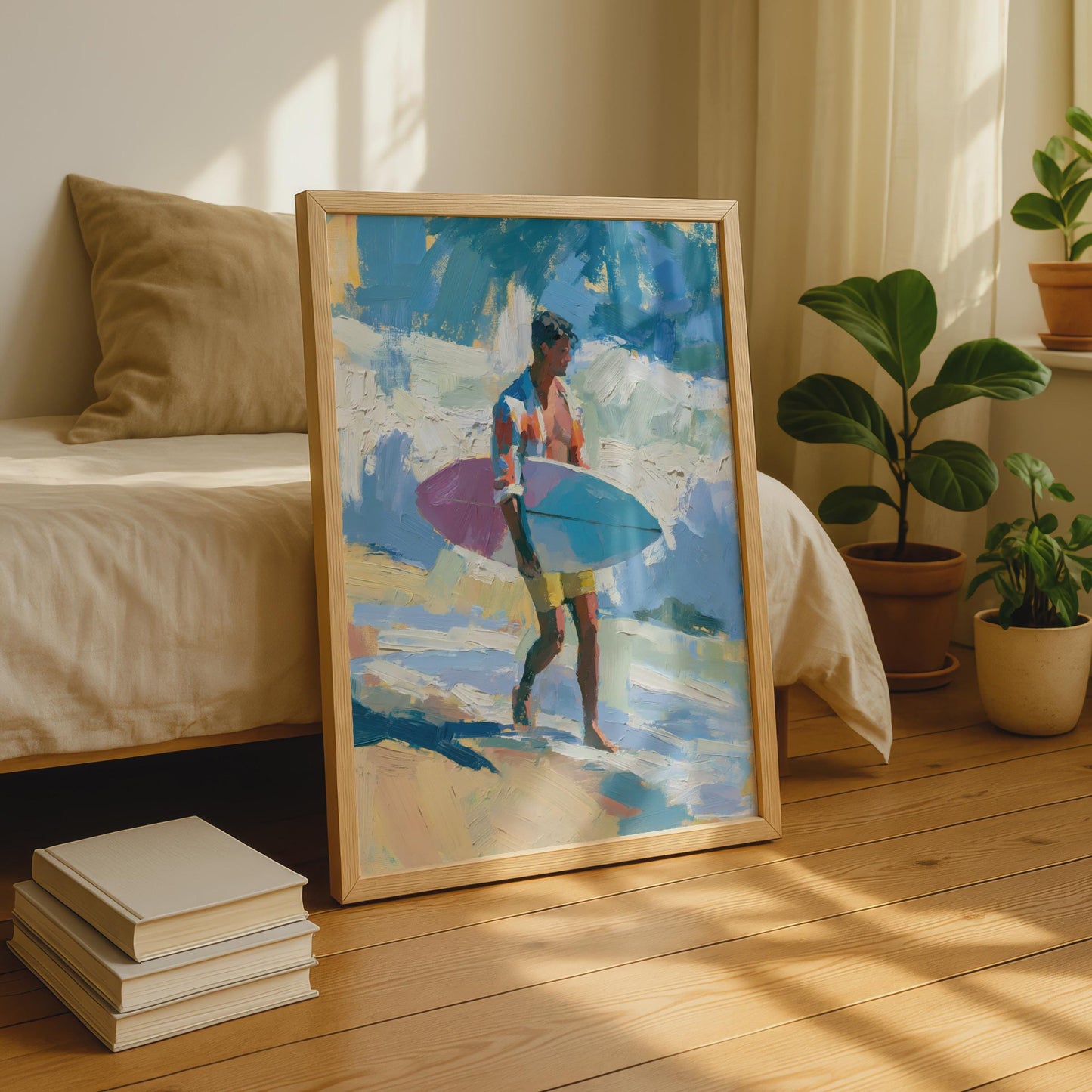 Surfer Wall Art Print, Male Surfer Poster, Beach Painting, Coastal Decor, Surf Art