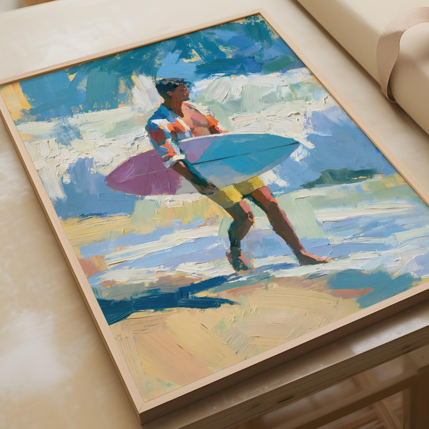 Surfer Wall Art Print, Male Surfer Poster, Beach Painting, Coastal Decor, Surf Art