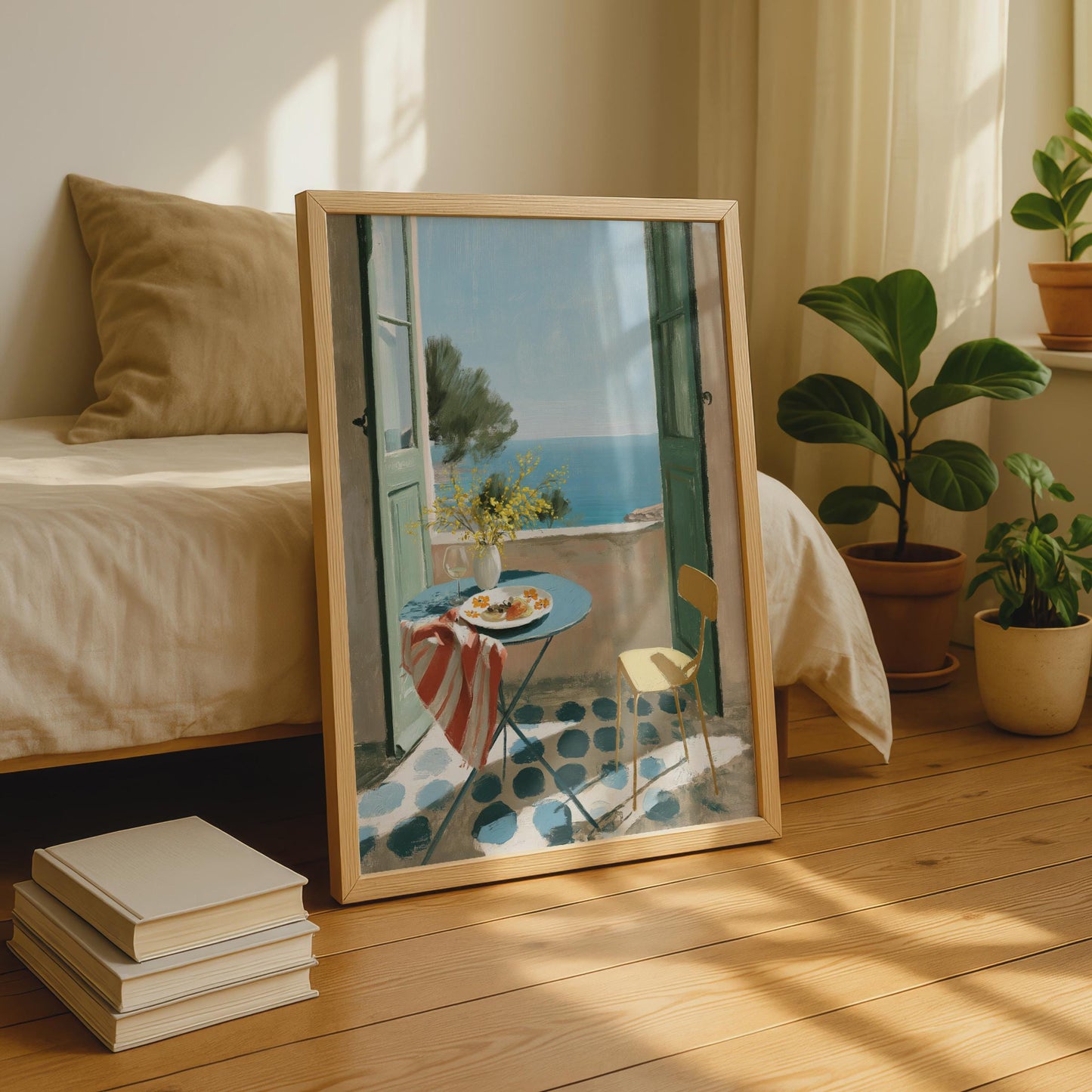 Open Windows Balcony Art Print, Coastal View Wall Art, Beach House Decor, Kitchen and Dining Art