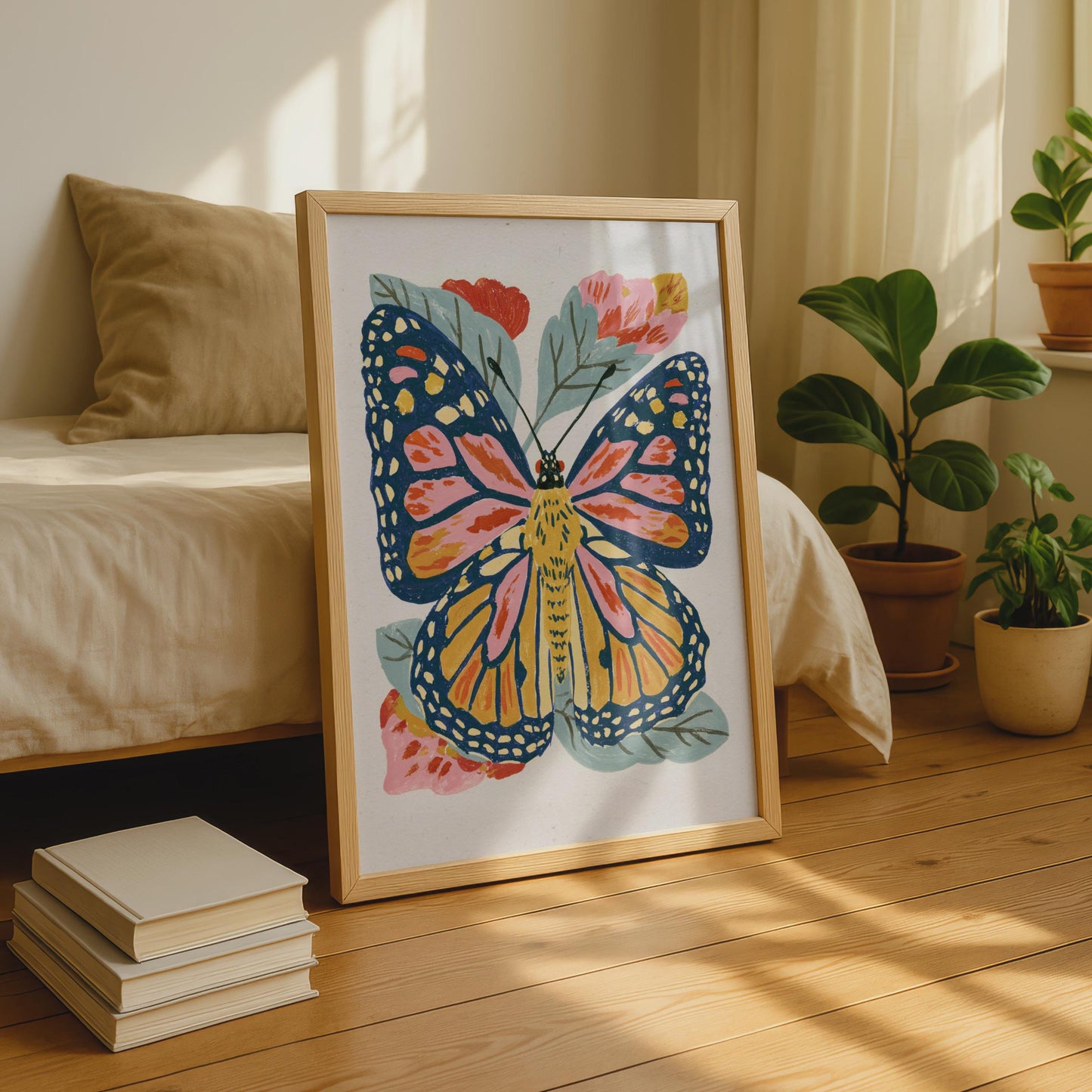 Colourful Butterfly Wall Art, Floral Printable Poster, Whimsical Nature Decor, Botanical Art