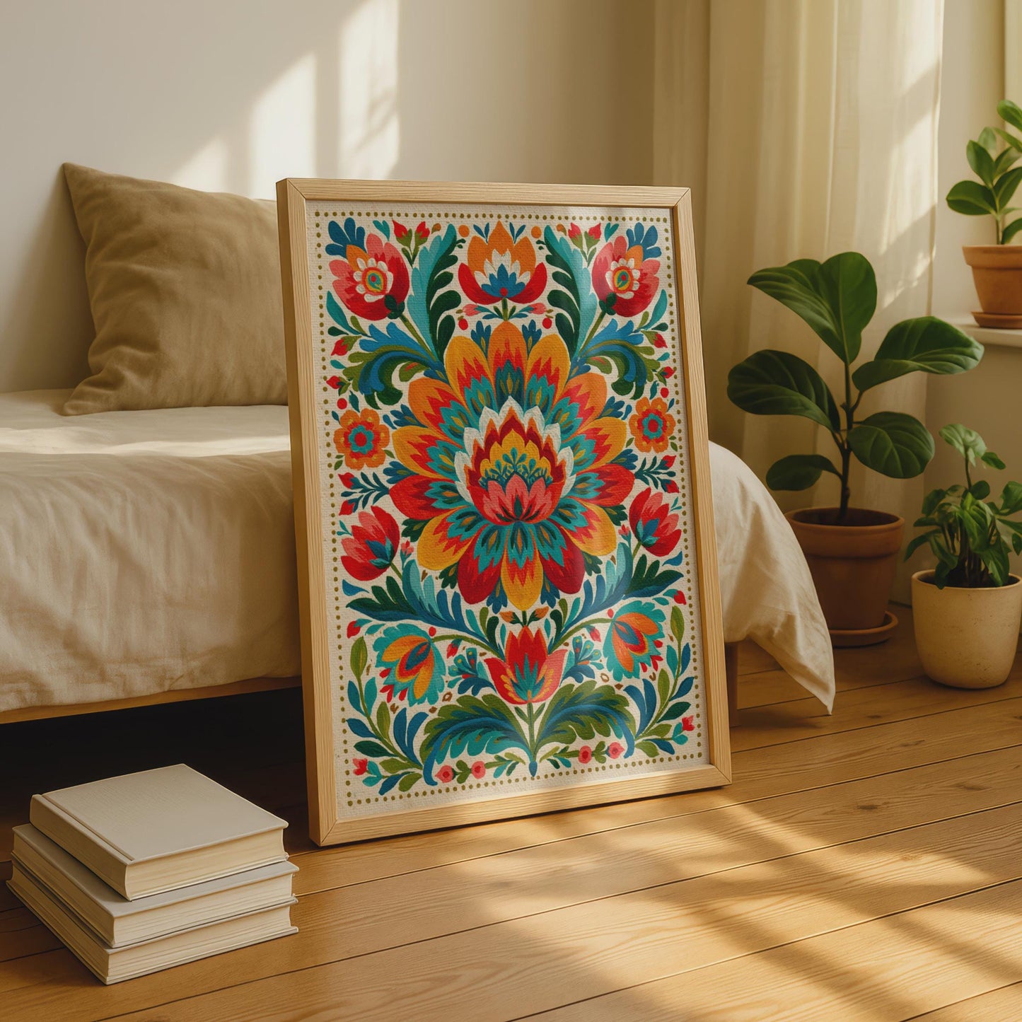 Vibrant Mexican Flower Art Print, Colourful Floral Wall Decor, Boho Home Decor, Botanical Art